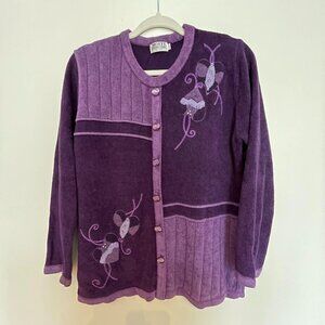 MOFFI chenille pullover, s. M ., rich purple tone 90' vibe. Boho. Trompe-l'oeil.